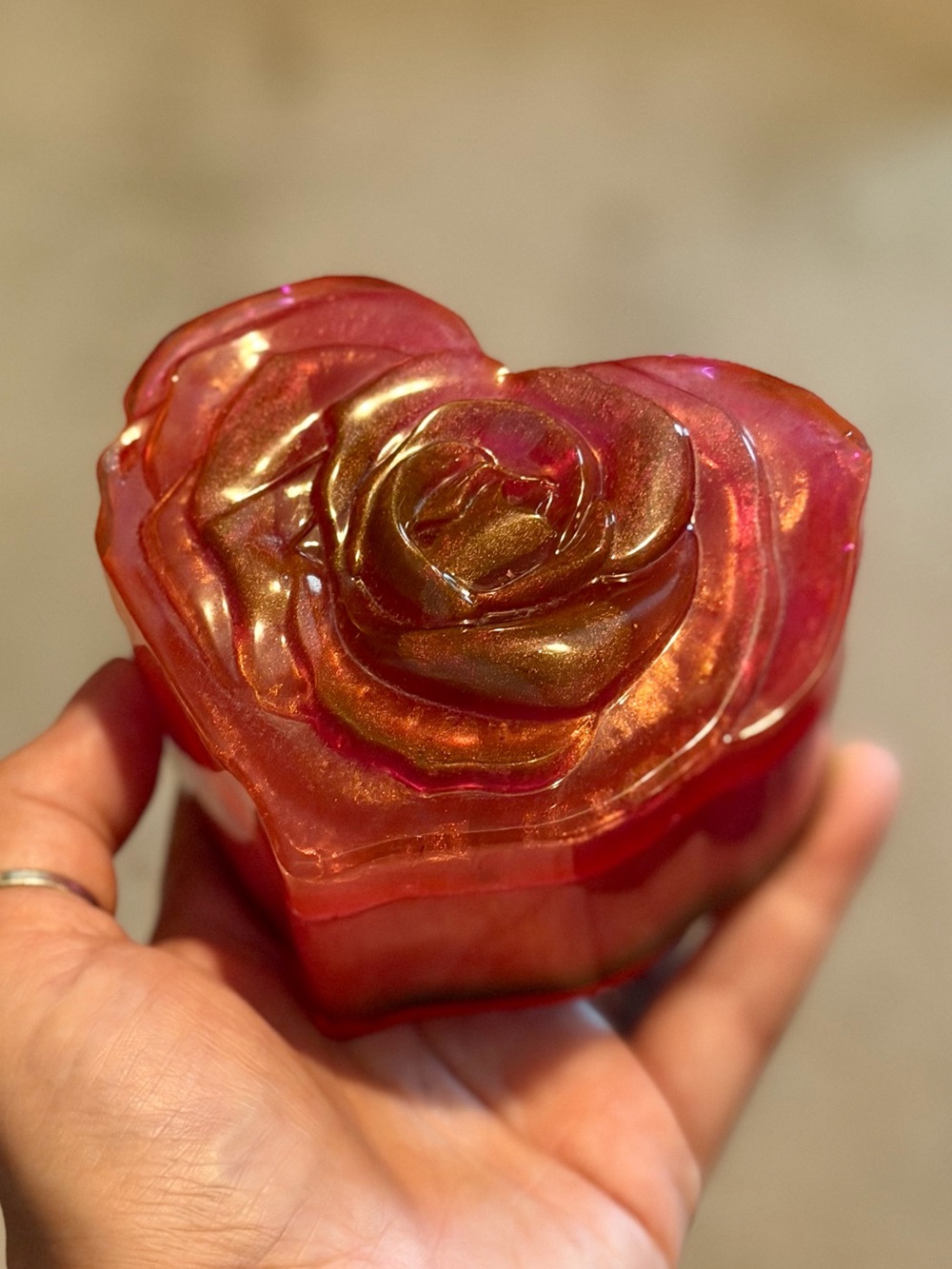 Handmade Floral Heart Trinket Stash Box with Lid